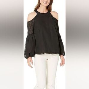 CeCe Clip Dot Cold Shoulder Blouse